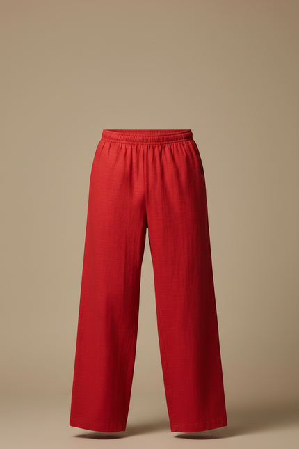 Pantalon Chinois Rouge Ample Lin Décontracté Homme - vue 3
