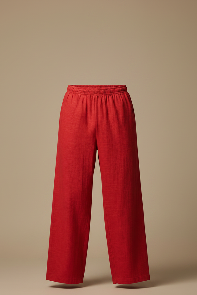 Pantalon Chinois Rouge Ample Lin Décontracté Homme - vue 3