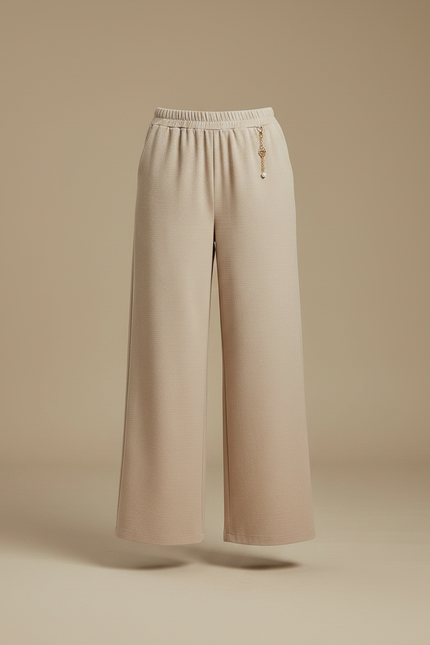 Pantalon Chinois Beige Ample Fluide Décontracté Femme - Maille - vue 3