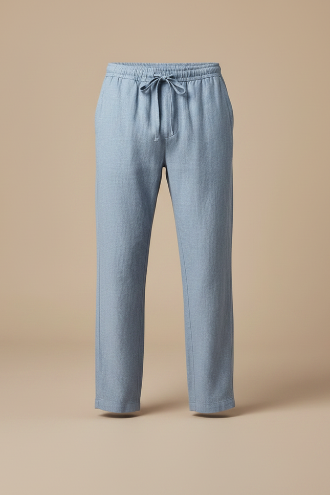 Pantalon Chinois Bleu Ciel Lin Ample Cordon Décontracté - vue 3