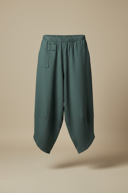 Pantalon Chinois Vert Ample Lin Décontracté Homme - vue 3
