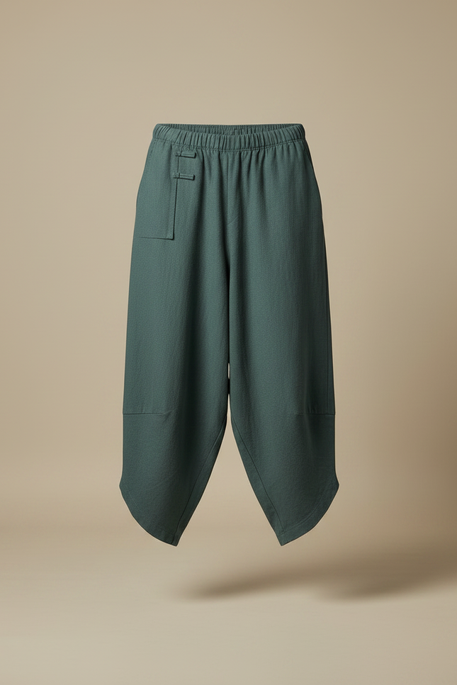 Pantalon Chinois Vert Ample Lin Décontracté Homme - vue 3