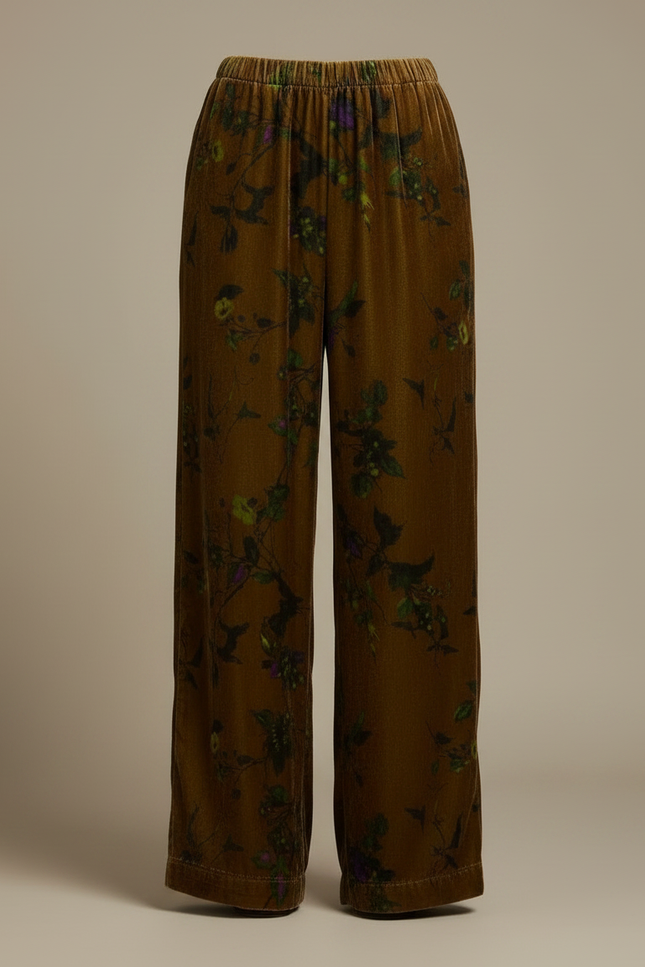 Pantalon Chinois Velours Floral Ample Marron Bohème - vue 3