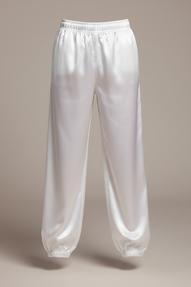 Pantalon Chinois Blanc Satin Ample Enfant Élastiqué - vue 3