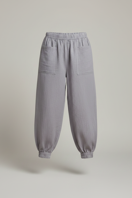 Pantalon Chinois Gris Ample Coton Enfant Décontracté - Lin - vue 3