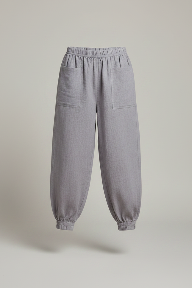 Pantalon Chinois Gris Ample Coton Enfant Décontracté - Lin - vue 3