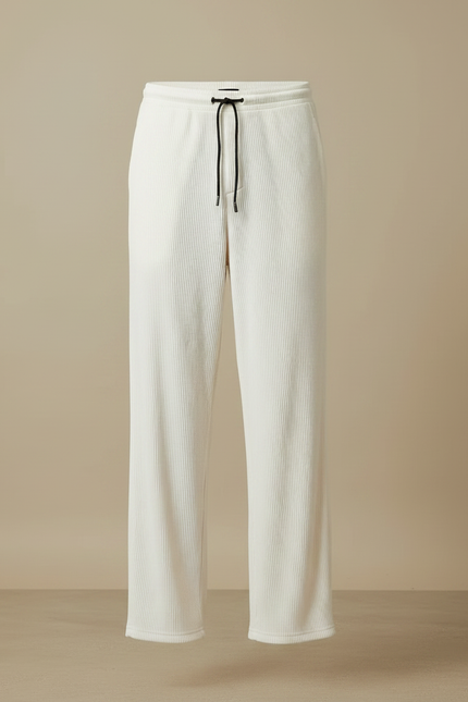 Pantalon Chinois Blanc Plissé Ample Décontracté Homme - Cordé - vue 3