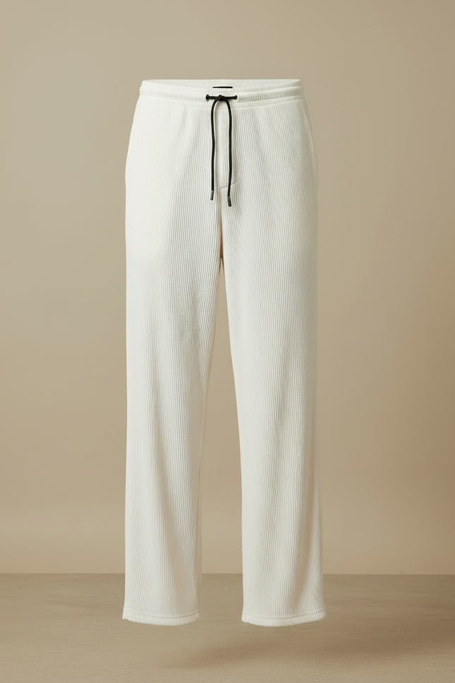 Pantalon Chinois Blanc Plissé Ample Décontracté Homme - Cordé - vue 3
