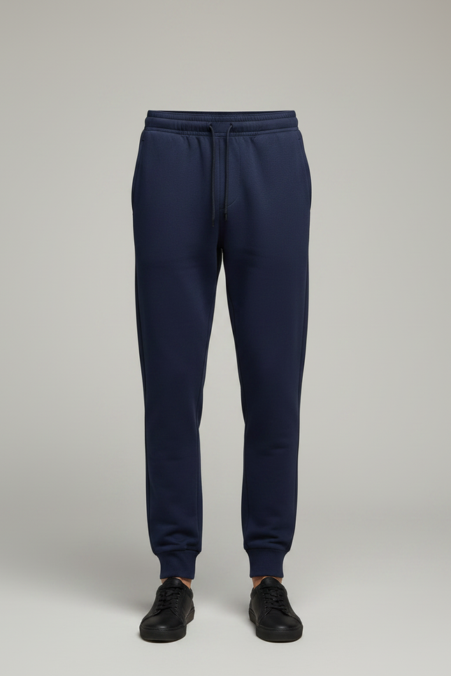Pantalon Chinois Bleu Marine Coton Jogger Confortable - Molleton - vue 3