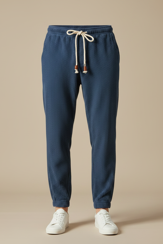 Pantalon Chinois Bleu Côtelé Harem Cordon Décontracté Homme - Cordé - vue 3