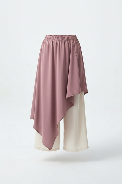 Pantalon Chinois Fluide Rose Beige Superposé Élégant - Multicolore Polyester - vue 3