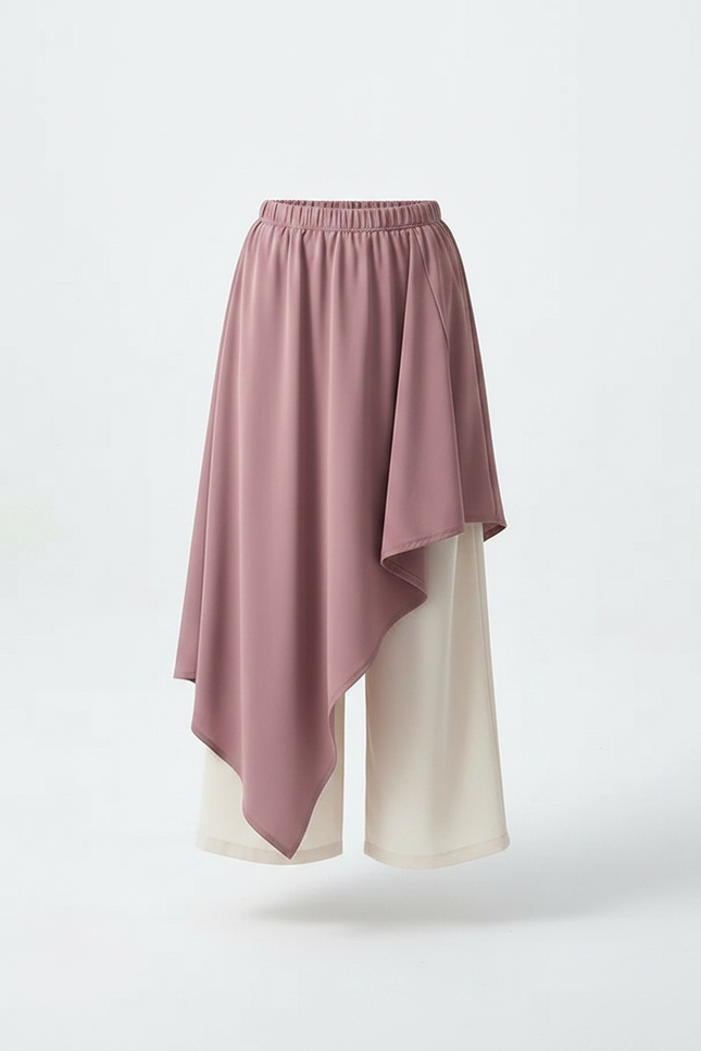 Pantalon Chinois Fluide Rose Beige Superposé Élégant - Multicolore Polyester - vue 3