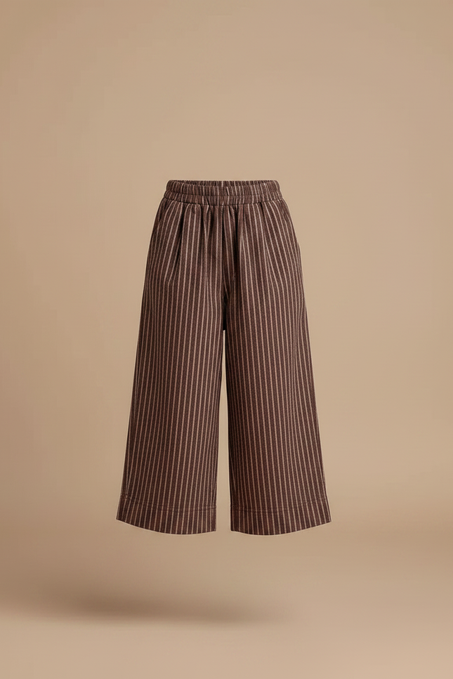 Pantalon Chinois Rayé Marron Ample Coton Fluide - vue 3