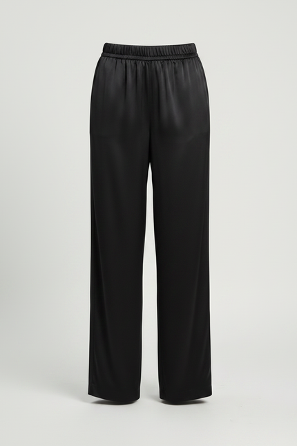 Pantalon Chinois Noir Satin Fluide Ample Femme - vue 3
