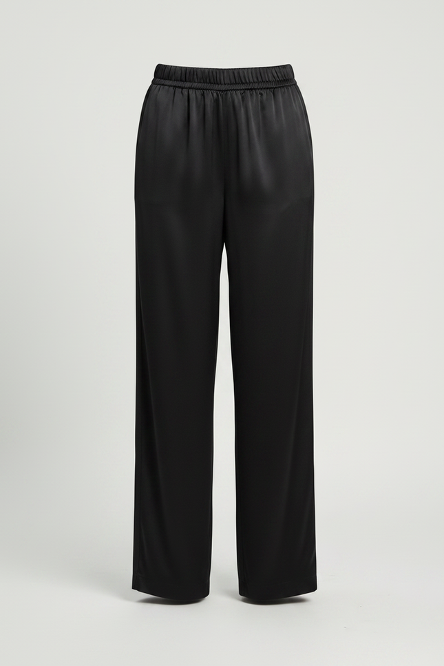 Pantalon Chinois Noir Satin Fluide Ample Femme - vue 3