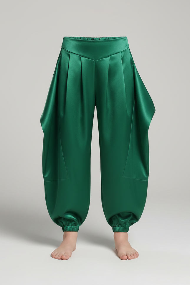 Pantalon Chinois Vert Satiné Ample Bouffant Enfant - vue 3
