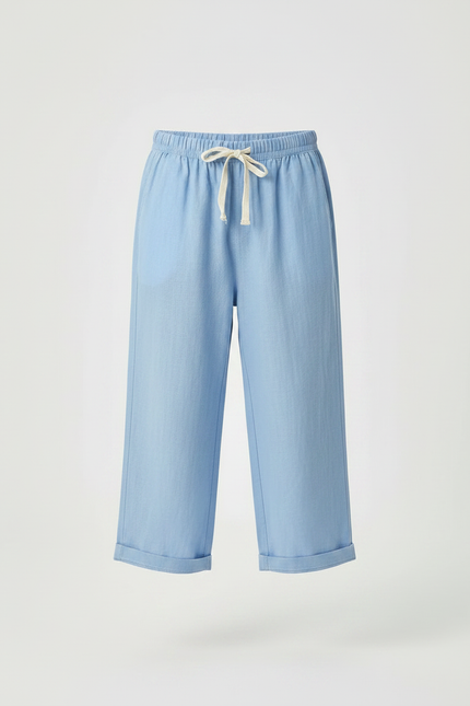 Pantalon Chinois Enfant Coton Bleu Ample Décontracté - Lin - vue 3