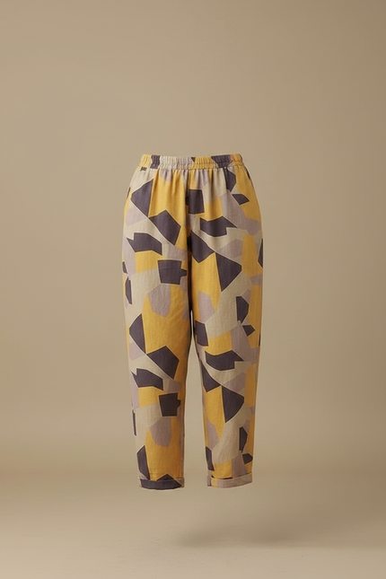 Pantalon Chinois Géométrique Coton Lin Fluide Estival - Multicolore - vue 3
