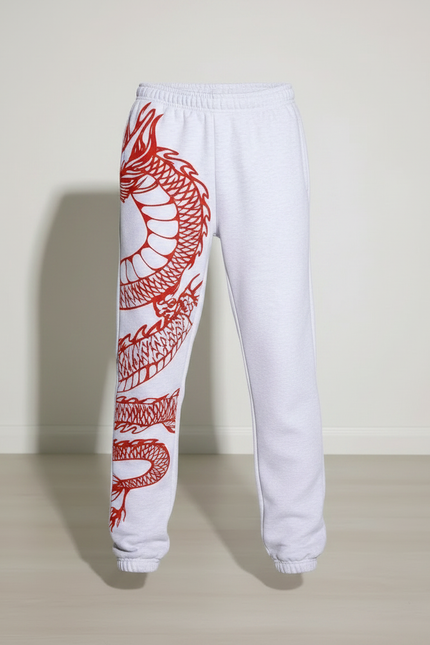 Pantalon Chinois Blanc Dragon Rouge Ample Enfant - Molleton - vue 3