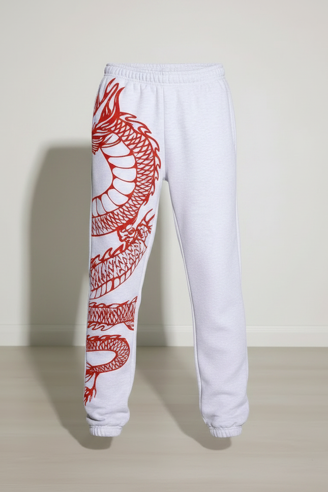 Pantalon Chinois Blanc Dragon Rouge Ample Enfant - Molleton - vue 3