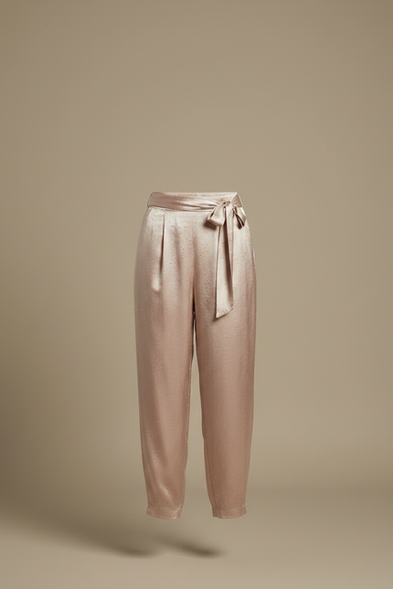 Pantalon Chinois Satin Rose Pailleté Fluide Femme Élégant - vue 3