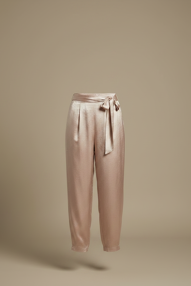Pantalon Chinois Satin Rose Pailleté Fluide Femme Élégant - vue 3