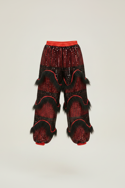 Pantalon Chinois Rouge Pailleté Franges Danse Enfant - Polyester - vue 3