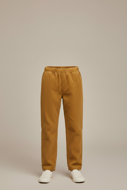 Pantalon Chinois Côtelé Marron Garçon Décontracté Élastique - Camel Cordé - vue 3