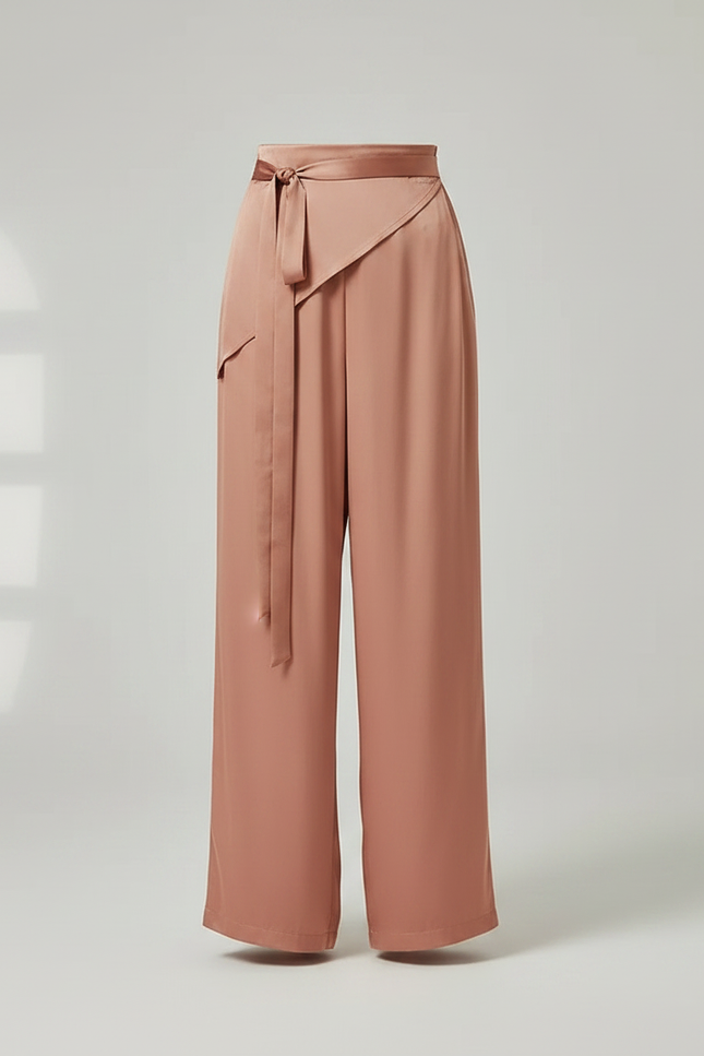 Pantalon Chinois Satiné Rose Ample Fluide Élégant - vue 3