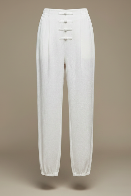 Pantalon Chinois Blanc Ample Lin Boutons Traditionnel - vue 3