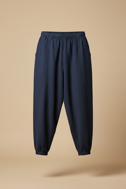 Pantalon Chinois Bleu Marine Ample Lin Cordon - vue 3