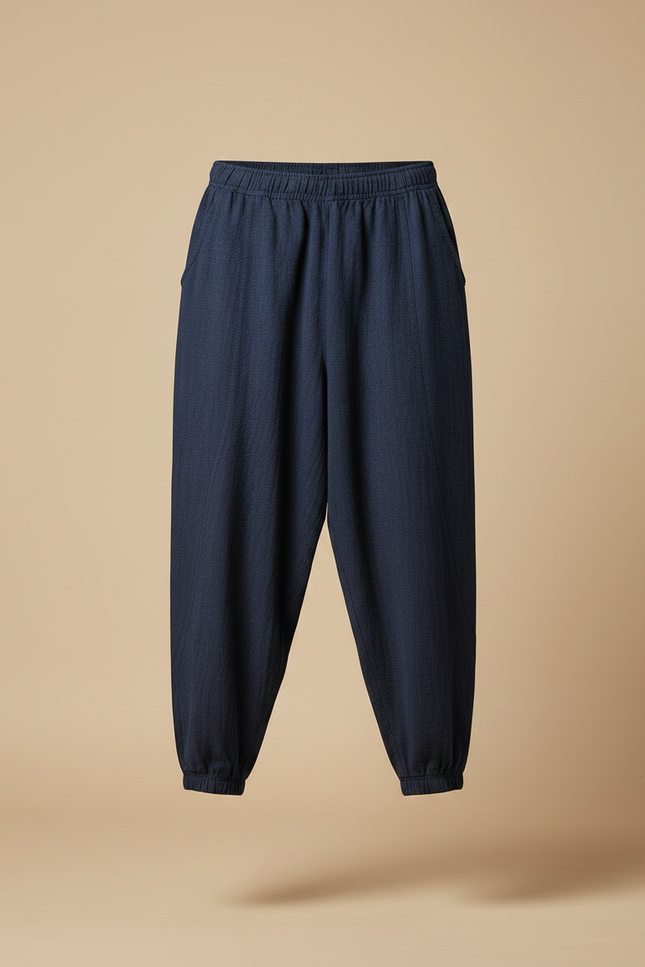 Pantalon Chinois Bleu Marine Ample Lin Cordon - vue 3