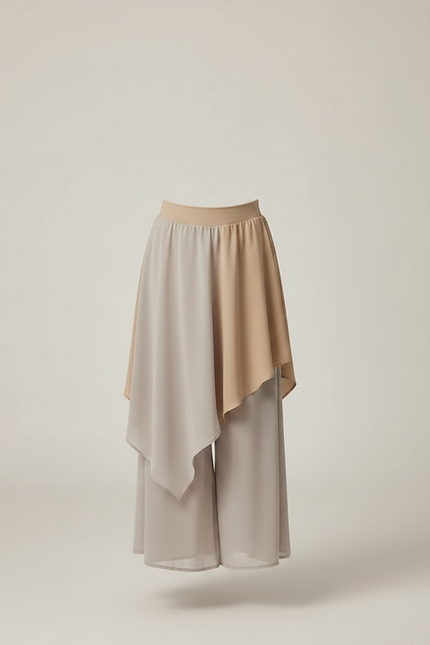 Pantalon Chinois Fluide Superposé Marron Gris Élégant Fille - Multicolore Polyester - vue 3