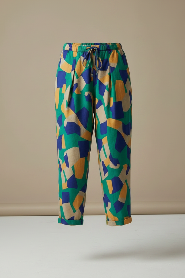 Pantalon Chinois Imprimé Géométrique Fluide Coton Estival - Multicolore - vue 3