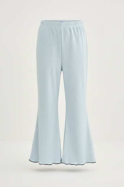 Pantalon Chinois Bleu Côtelé Élastique Ondulé Fille - Maille - vue 3