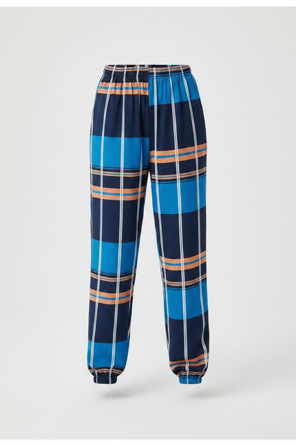 Pantalon Chinois Carreaux Bleu Marine Ample Fille - Multicolore Polyester - vue 3