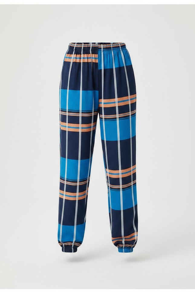 Pantalon Chinois Carreaux Bleu Marine Ample Fille - Multicolore Polyester - vue 3