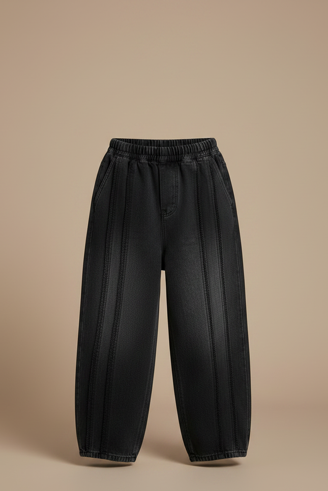 Pantalon Chinois Noir Ample Plissé Décontracté Enfant - Jean - vue 3