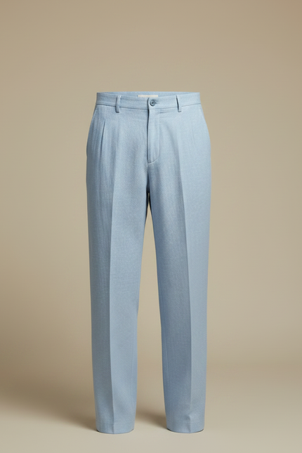 Pantalon Chinois Bleu Ciel Lin Ample Plissé Homme - vue 3