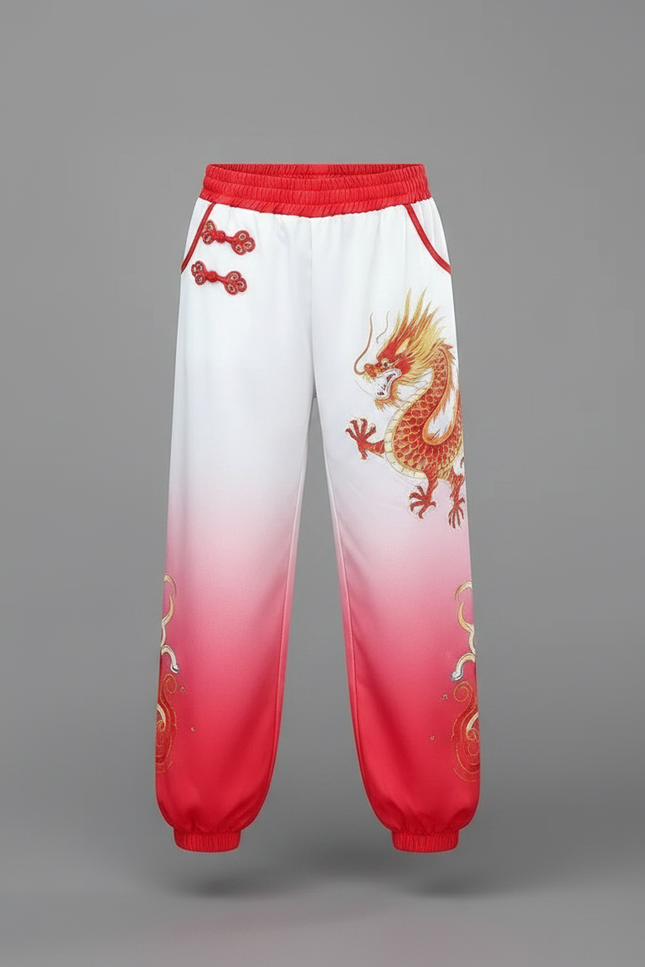 Pantalon Chinois Blanc Rouge Dégradé Dragon Brodé Enfant - Multicolore Polyester - vue 3