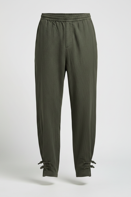 Pantalon Chinois Vert Ample Coton Liens Cheville Homme - vue 3