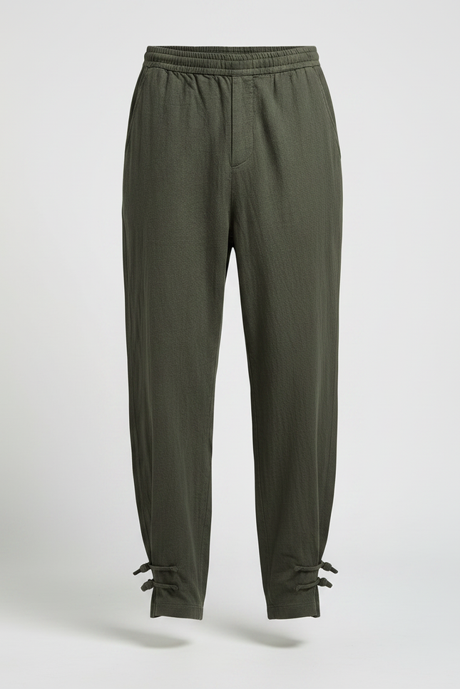 Pantalon Chinois Vert Ample Coton Liens Cheville Homme - vue 3
