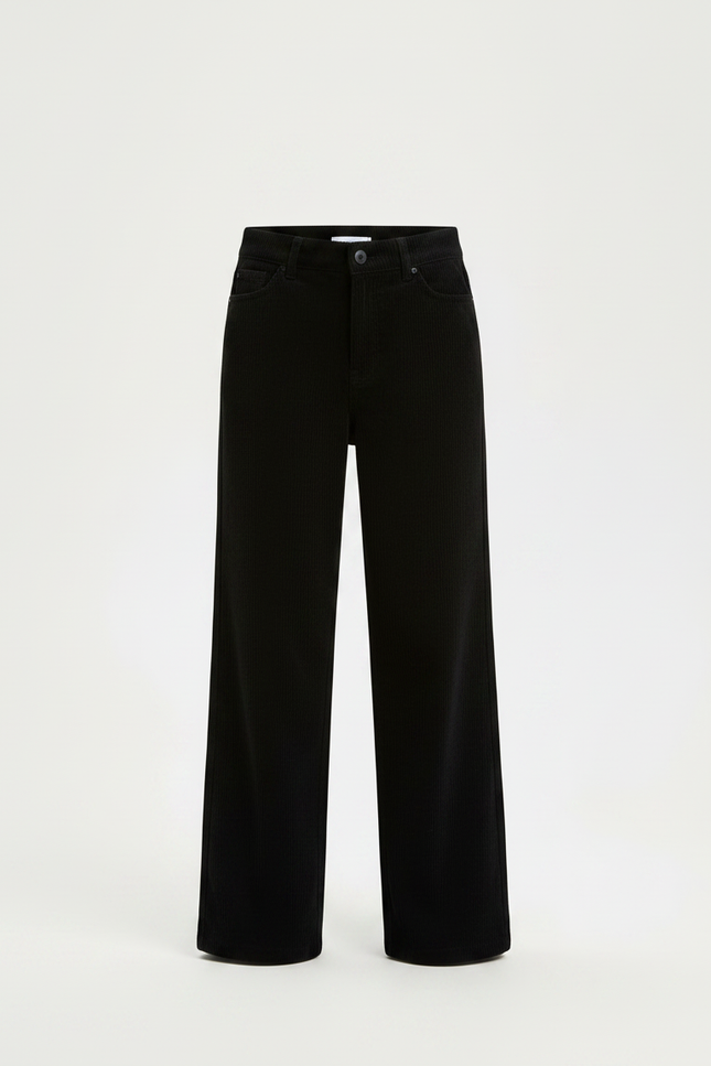 Pantalon Chinois Noir Côtelé Ample Confortable Fille - Cordé - vue 3