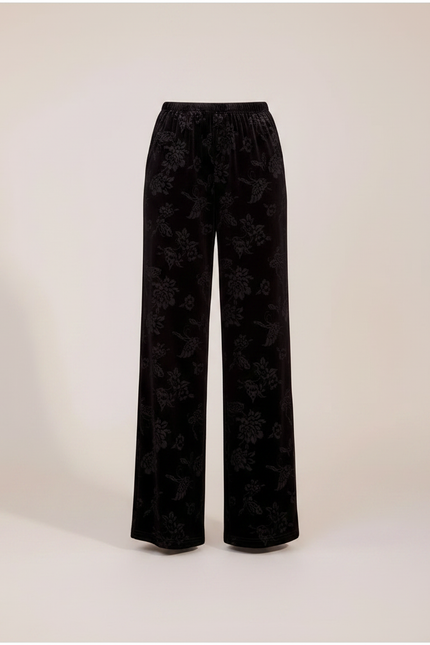 Pantalon Chinois Noir Velours Jacquard Ample Élégant - vue 3