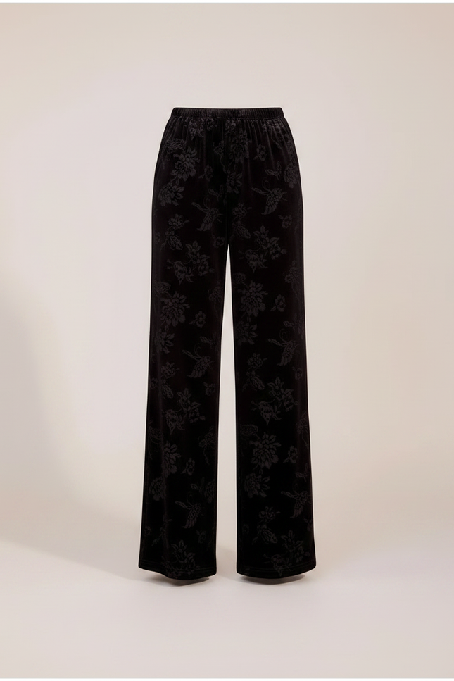 Pantalon Chinois Noir Velours Jacquard Ample Élégant - vue 3