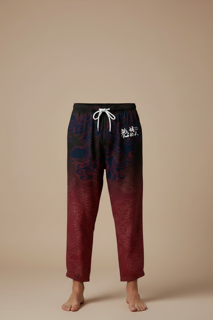 Pantalon Chinois Harem Dragon Rouge Noir Dégradé - Multicolore Polyester - vue 3