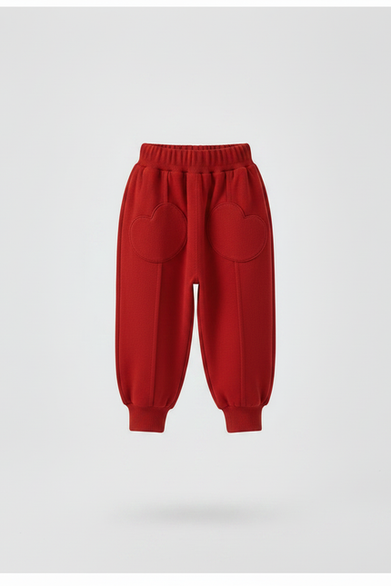 Pantalon Chinois Rouge Épais Ample Côtelé Coeur - Molleton - vue 3