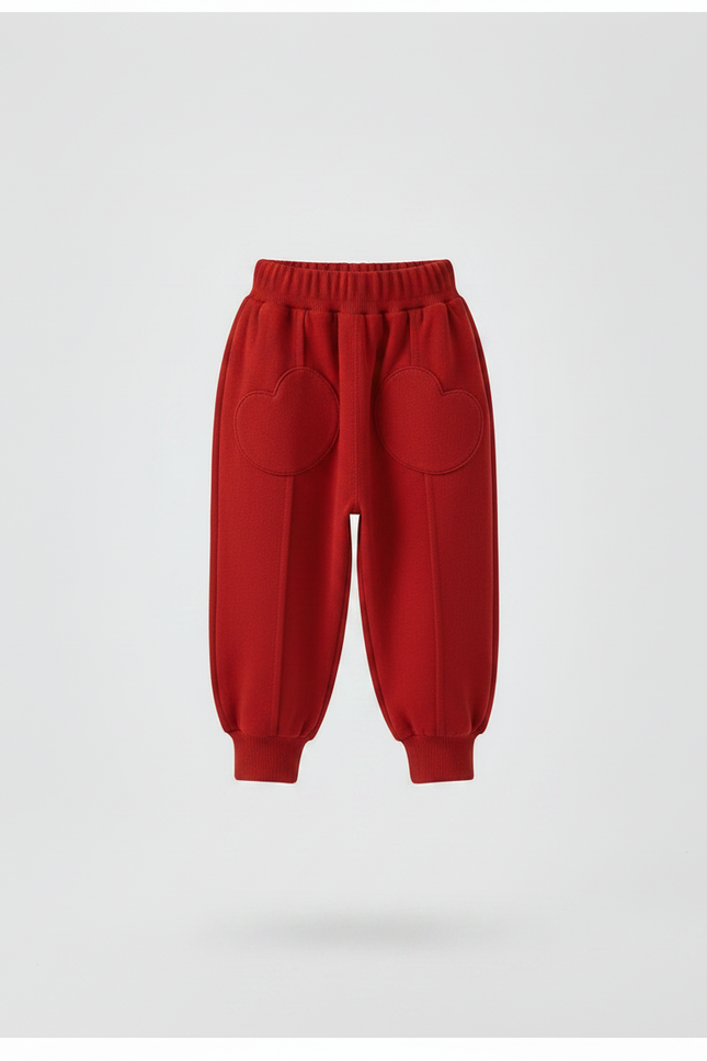 Pantalon Chinois Rouge Épais Ample Côtelé Coeur - Molleton - vue 3
