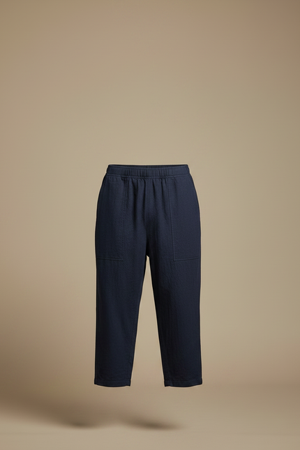 Pantalon Chinois Bleu Marine Ample Décontracté Lin Léger - vue 3