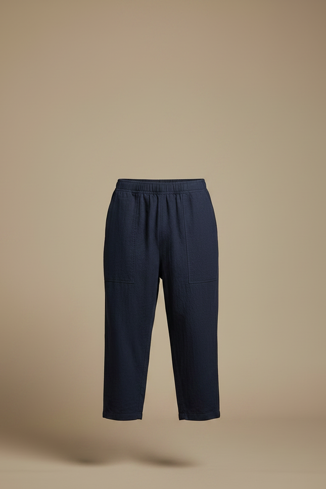 Pantalon Chinois Bleu Marine Ample Décontracté Lin Léger - vue 3